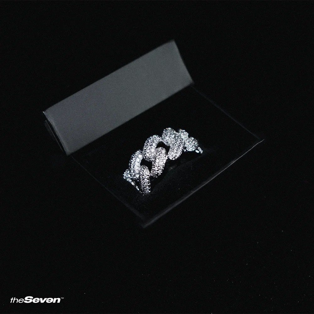 Iced Out Cuban Fullfilled Yüzük Gümüş