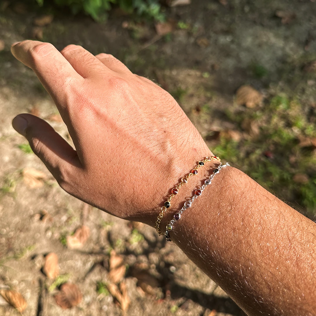 Renkli Taş Bileklik 925 Ayar Gümüş