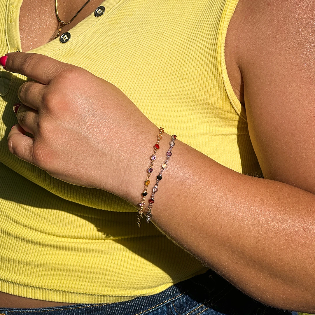 Renkli Taş Bileklik 925 Ayar Gümüş