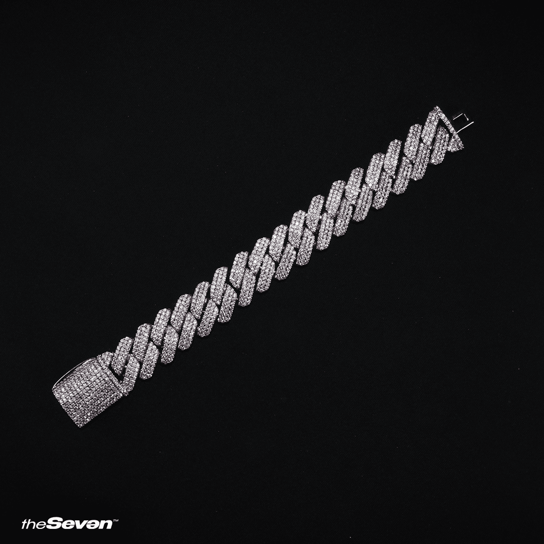 Iced Out 20mm Fullfilled Prong Chain Bileklik Beyaz Altın Kaplama