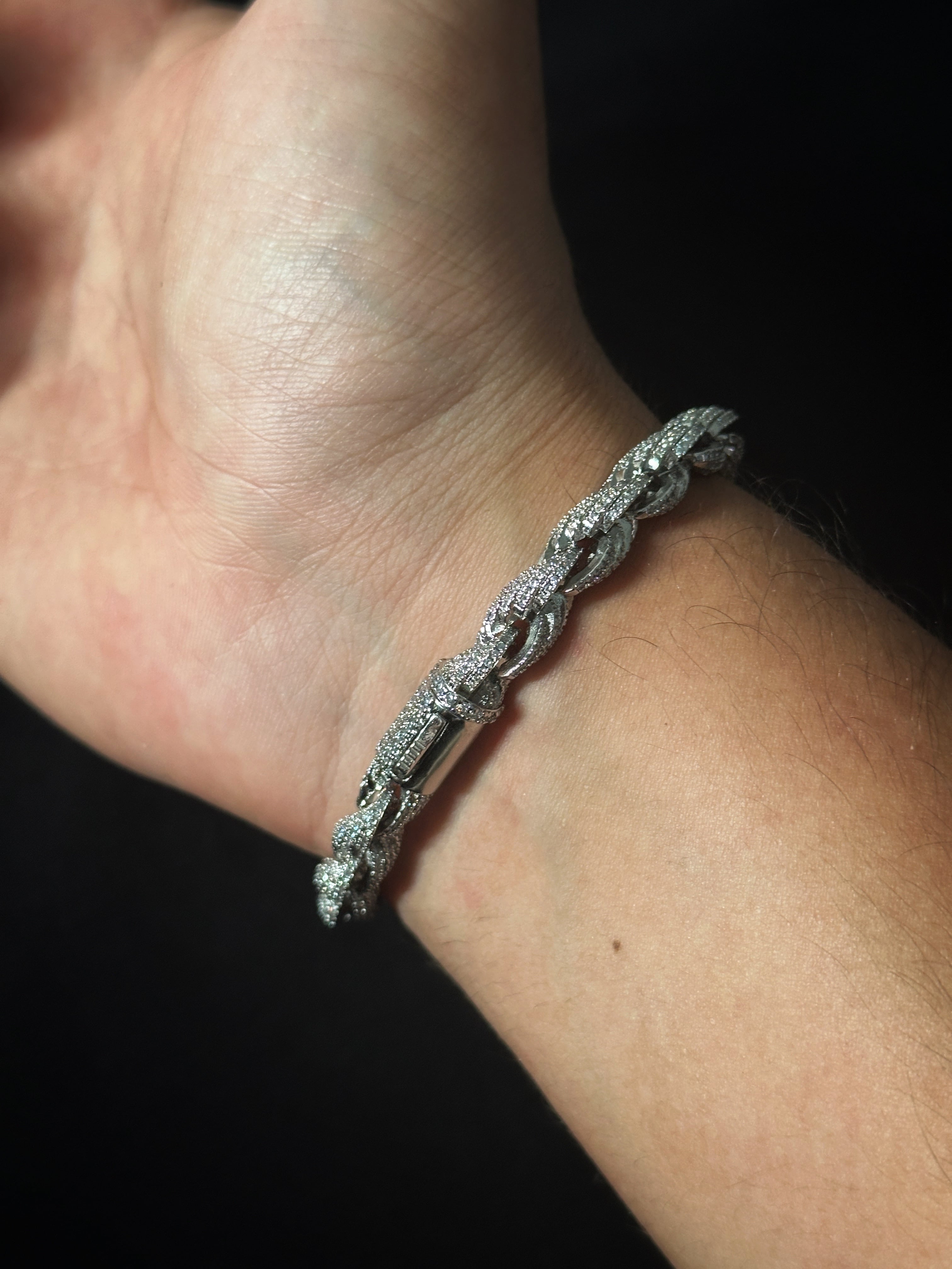 Iced Out 8mm Rope Bileklik Beyaz Altın Kaplama