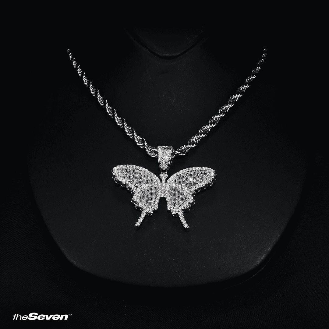 Iced Out Baguette Butterfly Pendant Kolye Ucu
