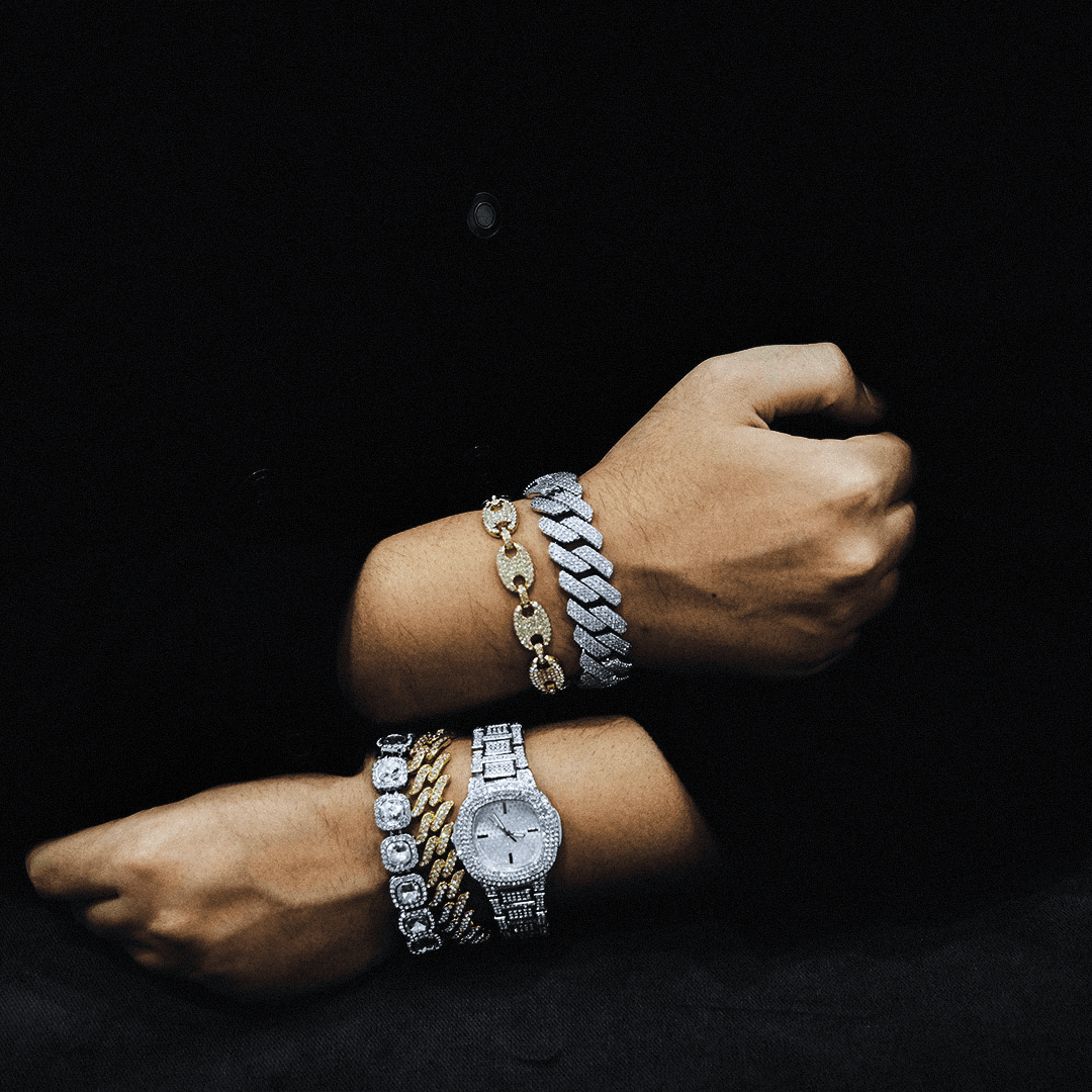 Iced Out 20mm Fullfilled Prong Chain Bileklik Beyaz Altın Kaplama