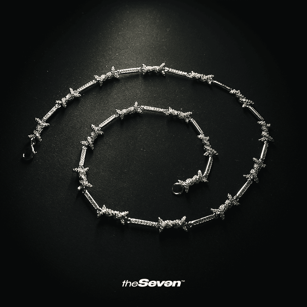 Iced Out 8mm Thorns Chain Kolye Beyaz Altın Kaplama 