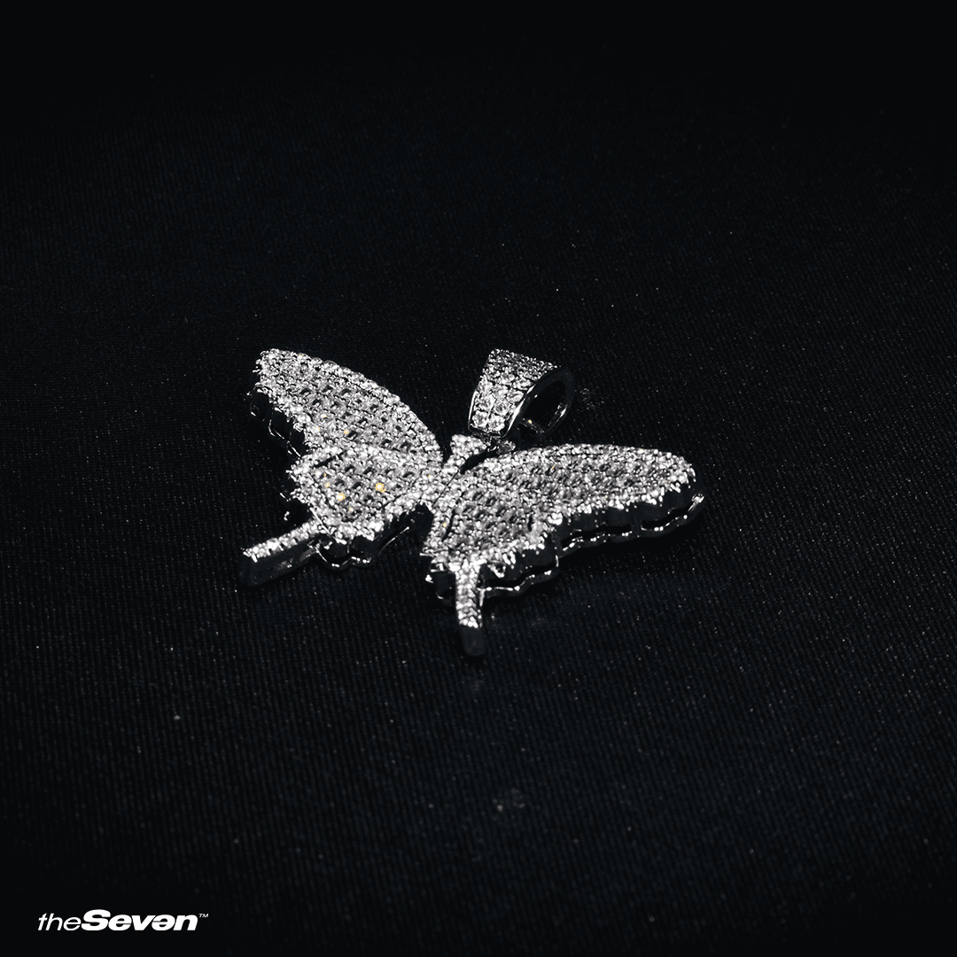Iced Out Baguette Butterfly Pendant Kolye Ucu