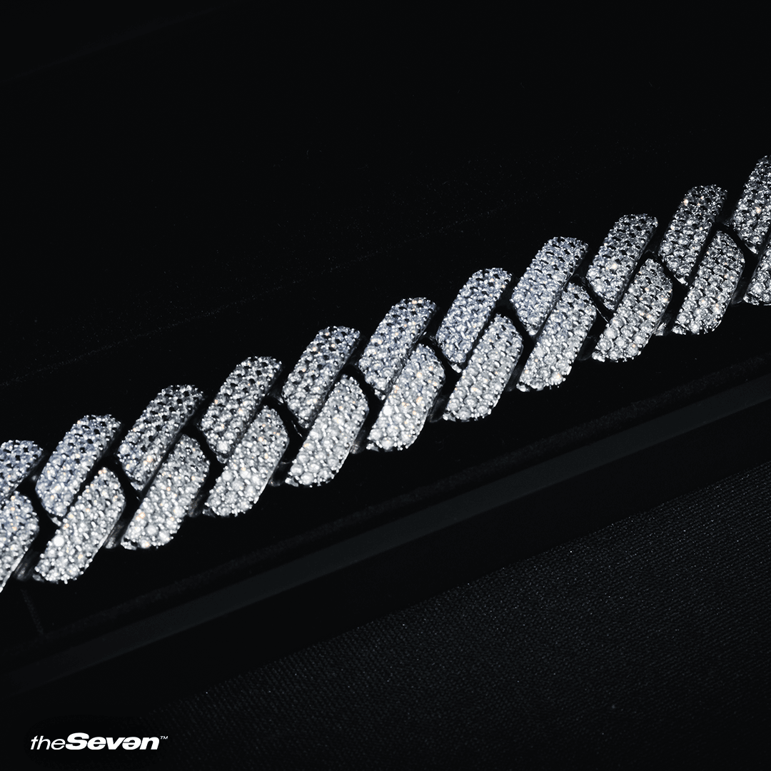 Iced Out 20mm Fullfilled Prong Chain Bileklik Beyaz Altın Kaplama