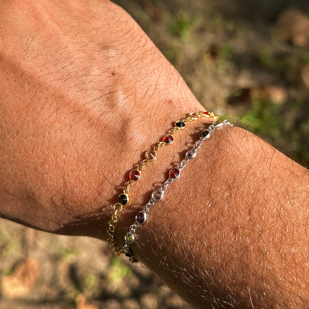 Renkli Taş Bileklik 925 Ayar Gümüş