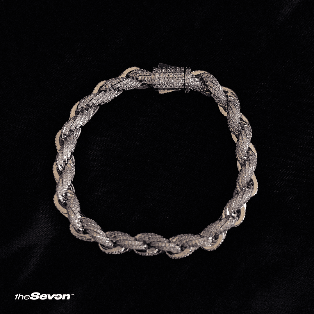 Iced Out 8mm Rope Bileklik Beyaz Altın Kaplama