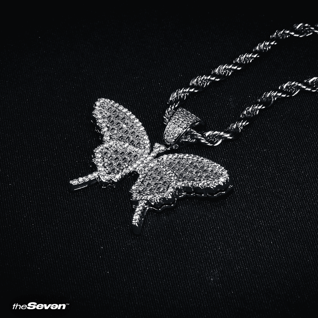 Iced Out Baguette Butterfly Pendant Kolye Ucu