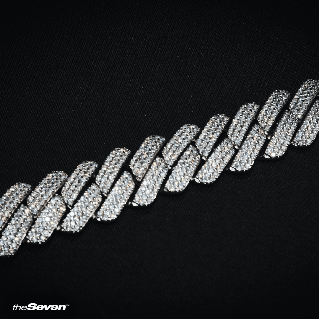 Iced Out 20mm Fullfilled Prong Chain Bileklik Beyaz Altın Kaplama