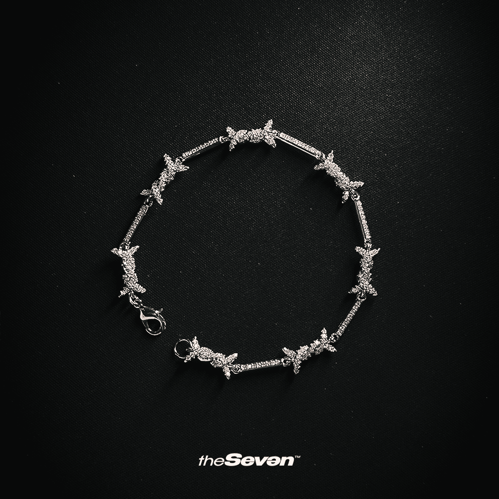 Iced Out 8mm Thorns Chain Bileklik Beyaz Altın Kaplama