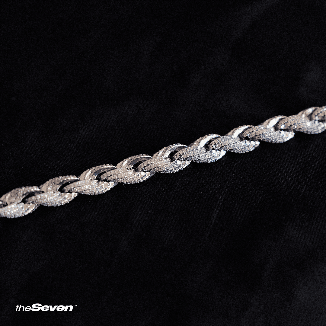 Iced Out 8mm Rope Bileklik Beyaz Altın Kaplama
