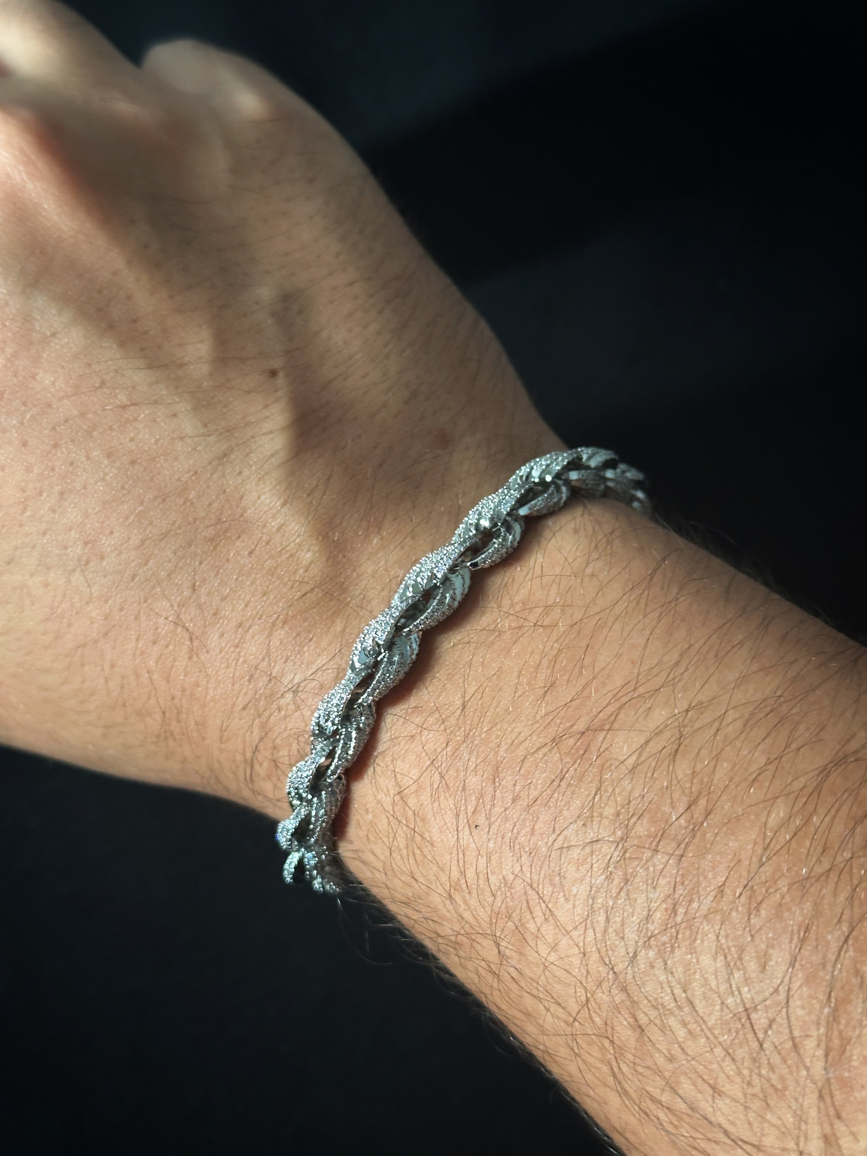 Iced Out 8mm Rope Bileklik Beyaz Altın Kaplama