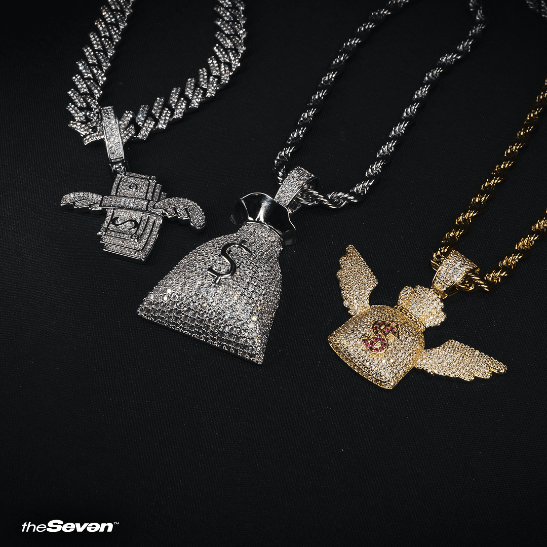 Iced Out Flying Dollars Pendant Kolye Ucu
