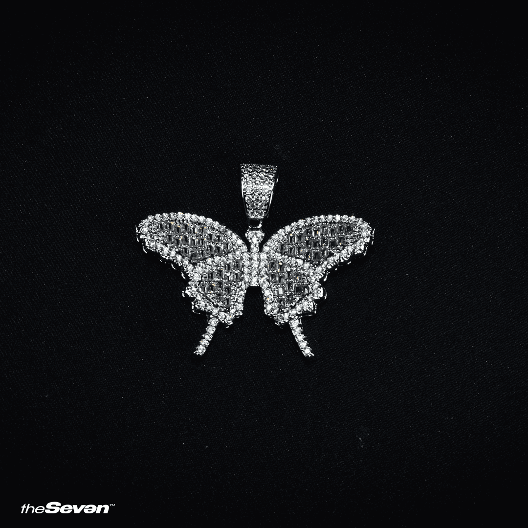 Iced Out Baguette Butterfly Pendant Kolye Ucu