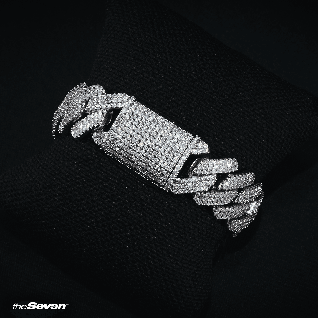 Iced Out 20mm Fullfilled Prong Chain Bileklik Beyaz Altın Kaplama