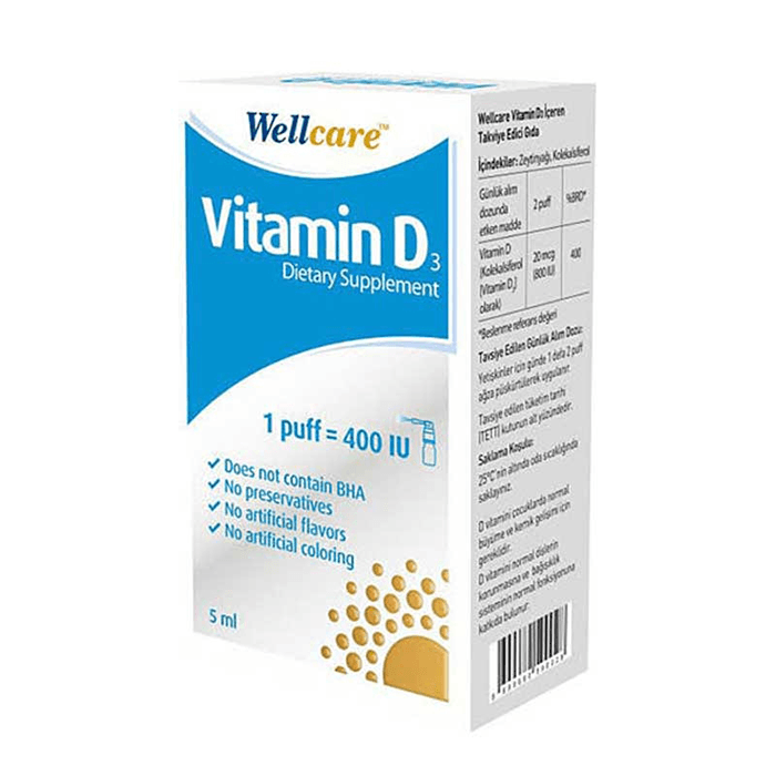 Wellcare Vitamin D3 400 IU Sprey Takviye Edici Gıda 5 ml