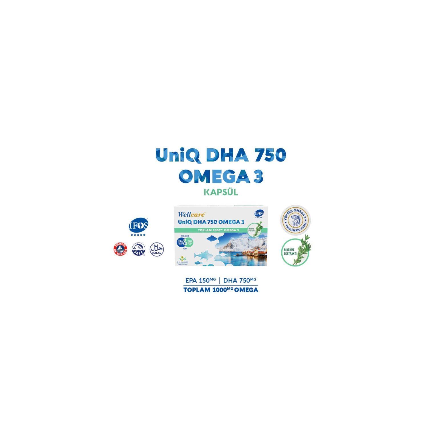 Wellcare UniQ DHA 750 Omega 3 Balık Yağı 1000 mg 30 Kapsül