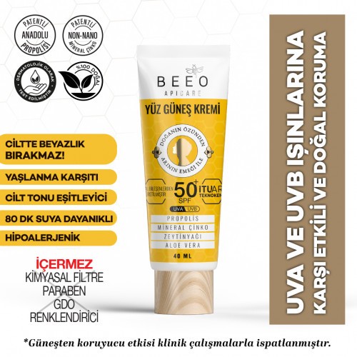 Bee'o Apicare Propolisli Spf 50+ Yüz Güneş Kremi 40 ml