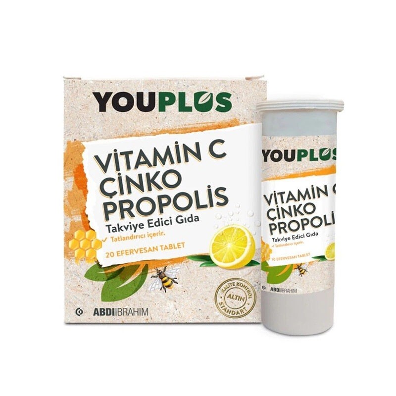 Youplus Vitamin C Çinko Propolis Takviye Edici Gıda 20 Efervesan Tablet