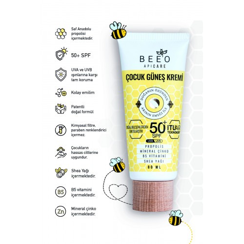 Bee'O Apicare Propolisli  Çocuk Güneş Kremi Spf 50+ 80 ml