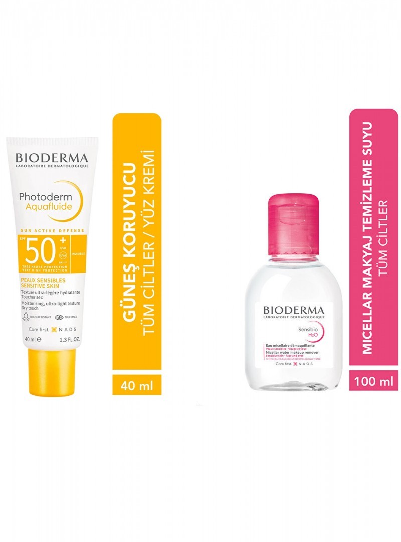 BIODERMA Photoderm Aquafluid Spf 50+ Tüm Ciltler Renksiz Güneş Kremi 40 ml ( Sensibio H2o Hediye )