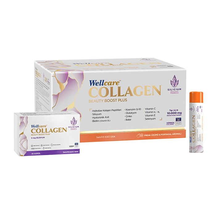 Wellcare Collagen Beauty Boost Plus 10.000 MG Frenk Üzümü ve Portakal Aromalı 30 Tüp X 40 ML & 30 Kapsül