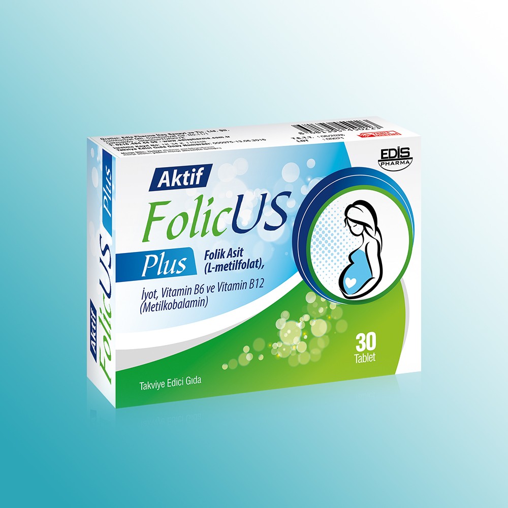 FolicUs Plus Folik Asit, İyot, Vitamin B6 ve Vitamin B12 Takviye Edici Gıda 30 Tablet