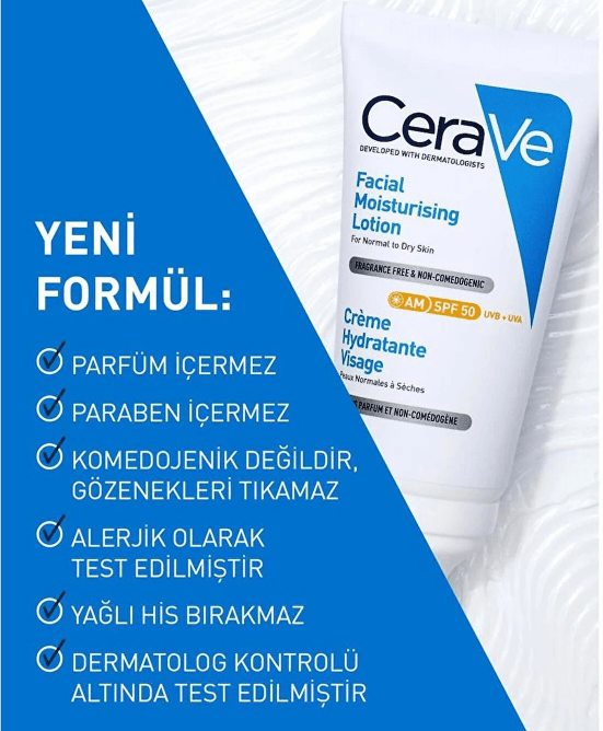 CeraVe Yüz Kremi Normal ve Kuruya Dönük Ciltler İçin SPF 50 52 ml