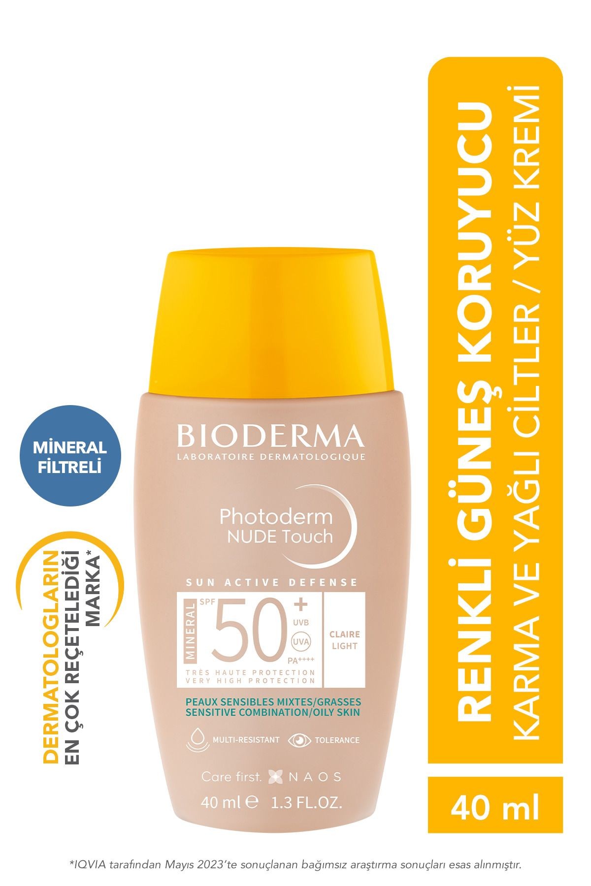 BIODERMA Photoderm Nude Touch SPF 50+  Yağlı Ciltler Kapatıcı Etkili Renkli Güneş Kremi 40 ml