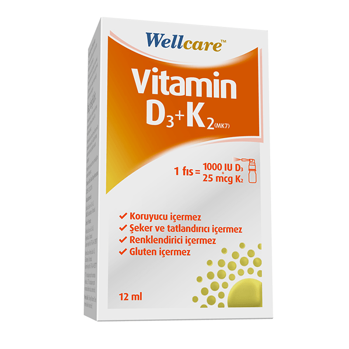 Wellcare Vitamin D3+K2 1000 IU Sprey Takviye Edici Gıda 12 ML