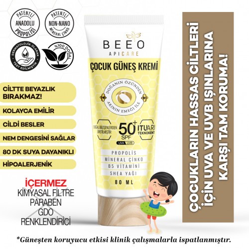 Bee'O Apicare Propolisli  Çocuk Güneş Kremi Spf 50+ 80 ml