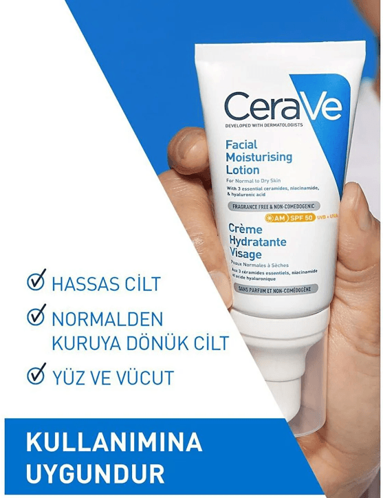 CeraVe Yüz Kremi Normal ve Kuruya Dönük Ciltler İçin SPF 50 52 ml