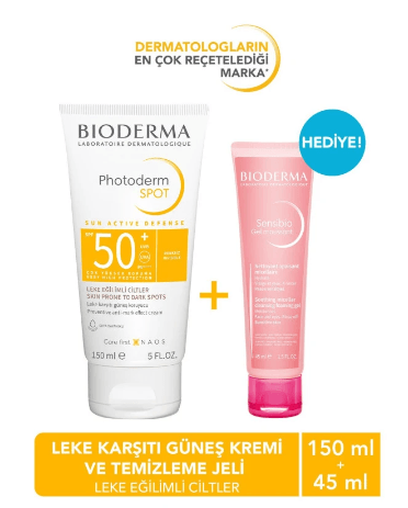 Bioderma Photoderm Spot Spf 50+ Leke Eğilimli Ciltler İçin Güneş Kremi 150 ml + Sensibio Foaming Gel 45 ml Hediye