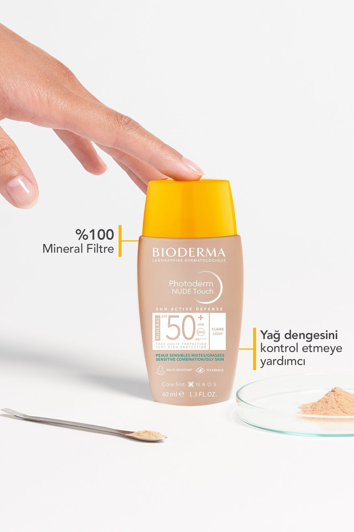 BIODERMA Photoderm Nude Touch SPF 50+  Yağlı Ciltler Kapatıcı Etkili Renkli Güneş Kremi 40 ml