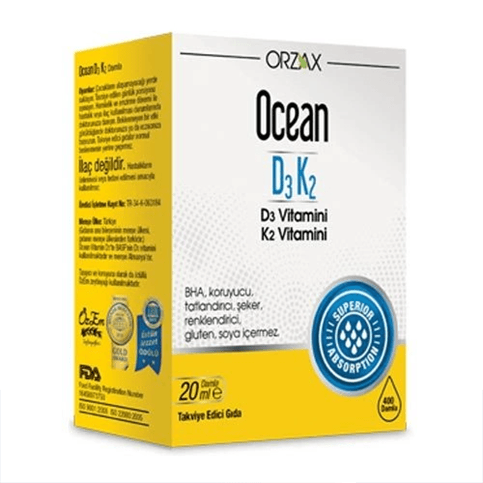 Orzax Ocean Vitamin D3K2 Vitamin Takviye Edici Gıda Oral Damla 20 ML