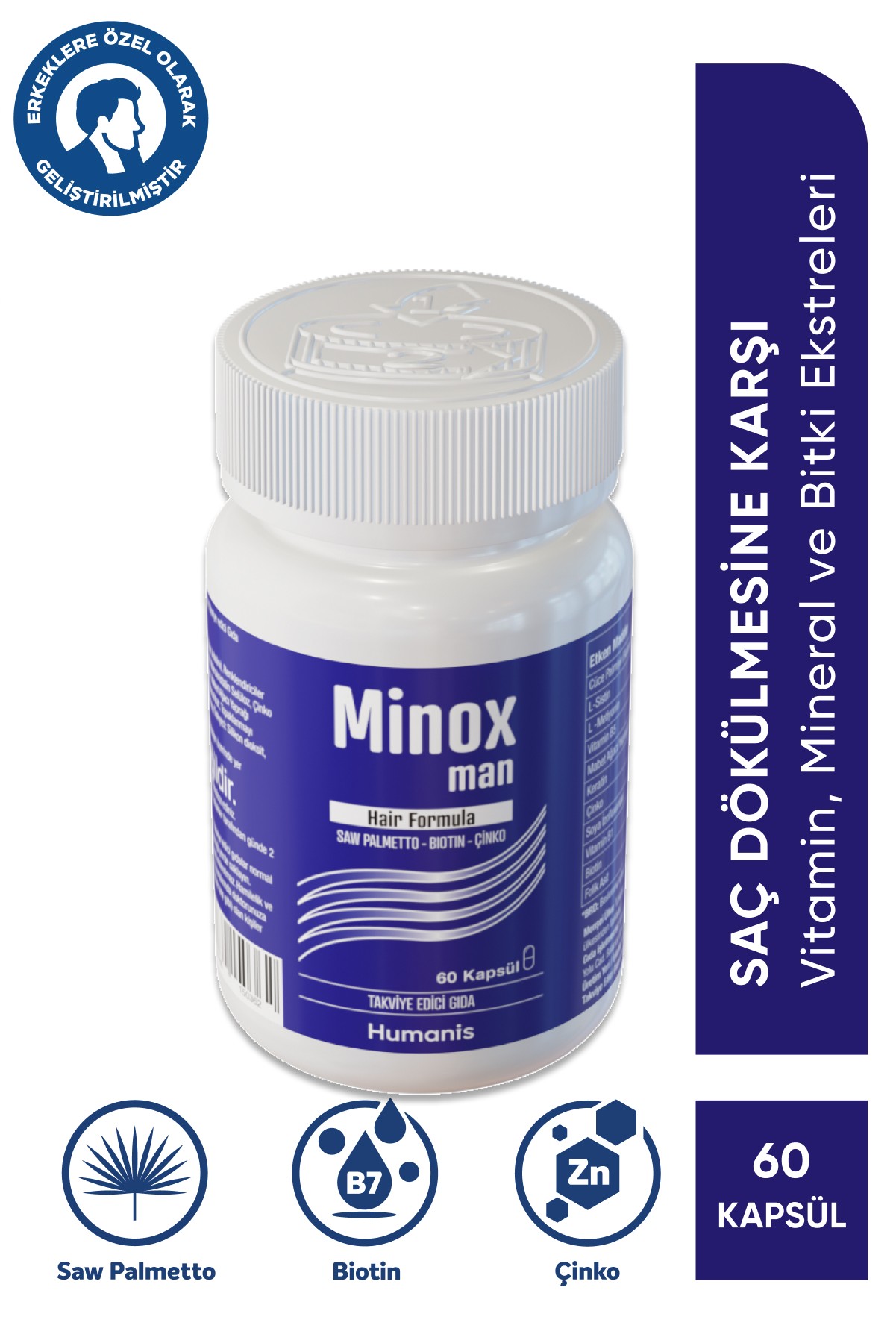 Minox Man Vitamin Mineral ve Bitki Ekstreleri İçeren Takviye Edici Gıda 60 Kapsül