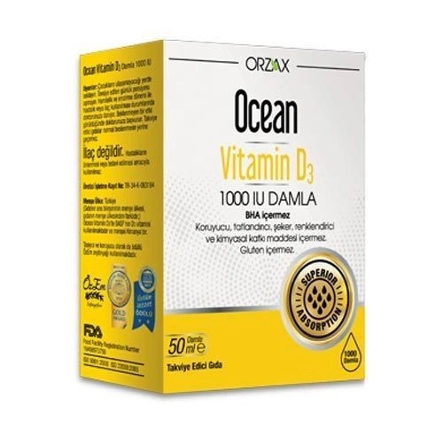 Orzax Ocean Vitamin D3 1000 IU Damla Takviye Edici Gıda 50 ml