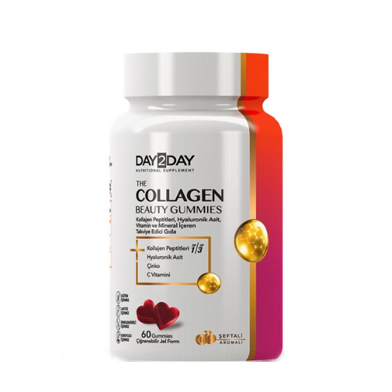 Orzax Day2day The Collagen Beauty Gummies Kollajen Vitamin ve Mineral İçeren Takviye Edici Gıda Çiğnenebilir Jel Form 60 Adet