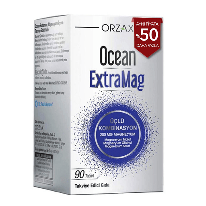 Orzax Ocean ExtraMag Üçlü Magnezyum Kombinasyonu 90 Tablet - Aynı fiyata %50 daha fazla