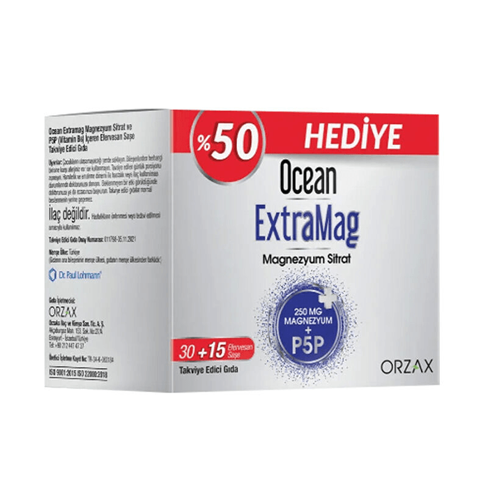 Orzax Ocean Extramag Magnezyum Sitrat %50 Hediye 30 + 15 Saşe