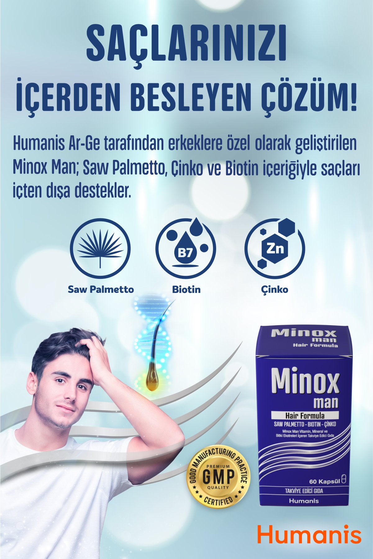 Minox Man Vitamin Mineral ve Bitki Ekstreleri İçeren Takviye Edici Gıda 60 Kapsül