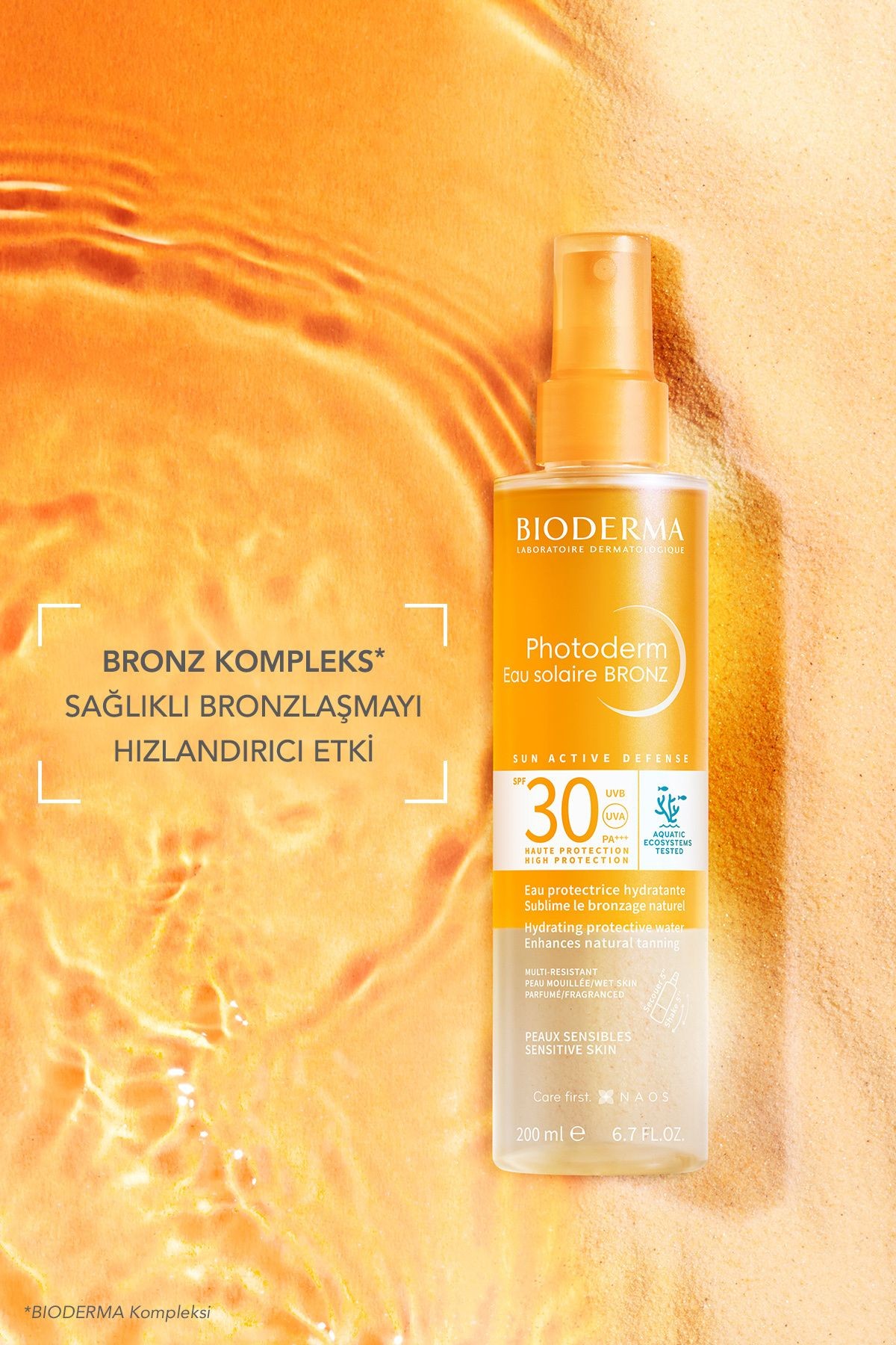 BIODERMA Photoderm Bronz Sun Protective Water Spf 30 Bronzlaştırıcı Güneş Koruyucu Yüz, Vücut, Saç 200 ml