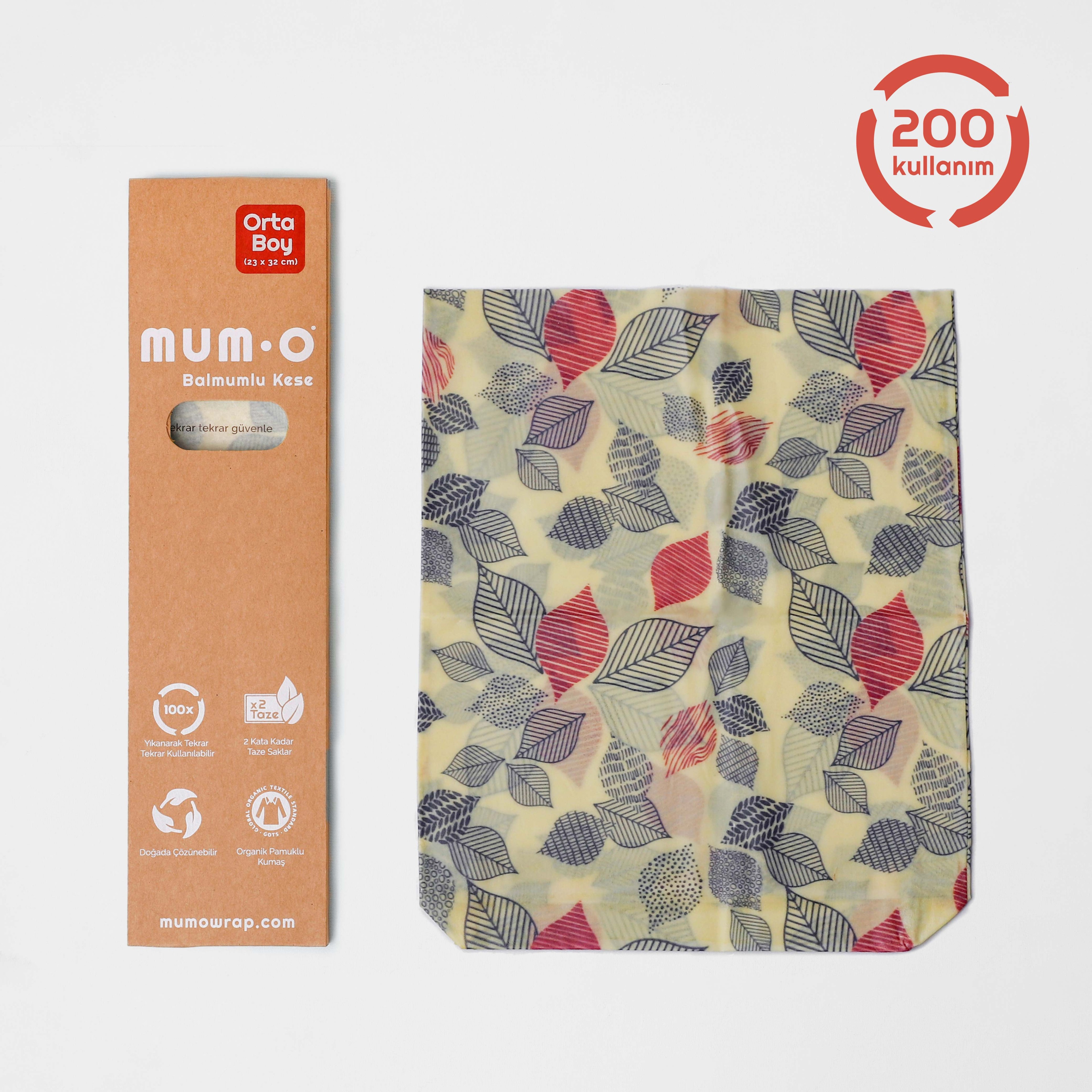 Beeswax Bag (Single) - Leaf Print - Medium (23x32 cm)