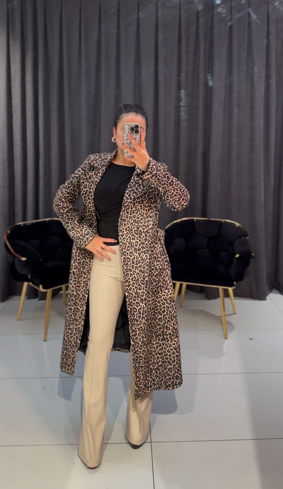 Leopar kaşe kaban✨