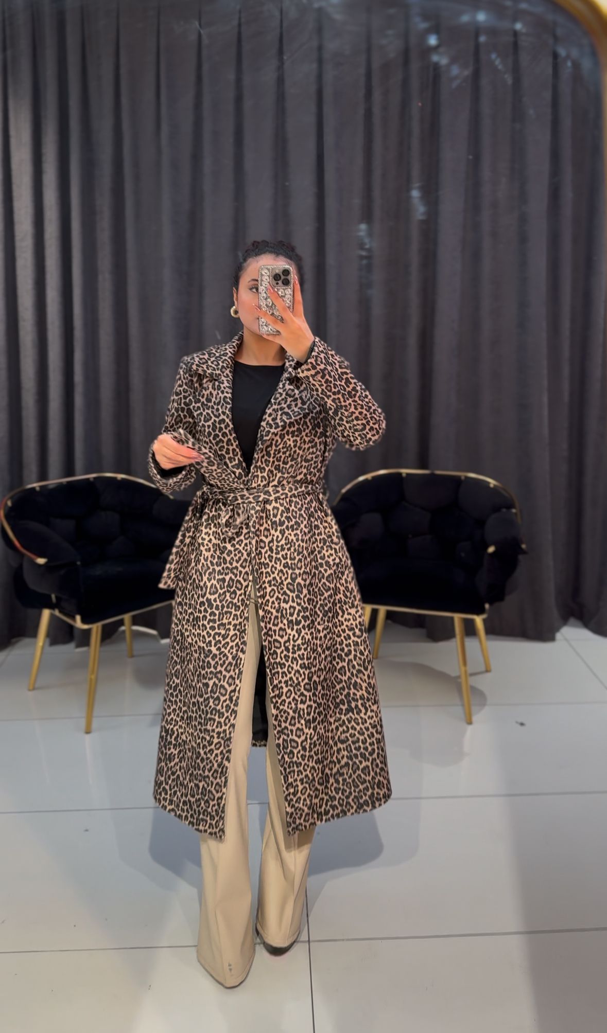 Leopar kaşe kaban✨