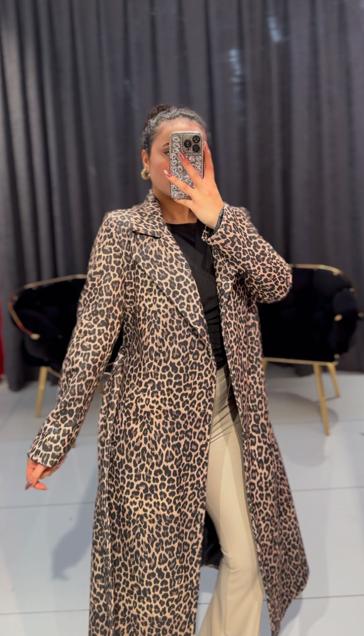 Leopar kaşe kaban✨