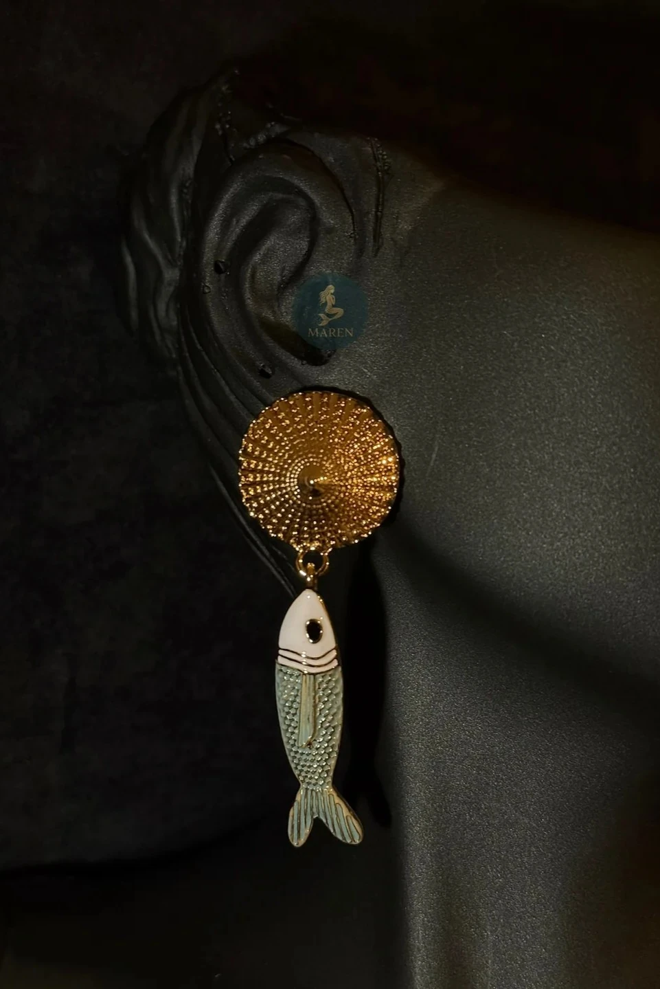 Özel Seri Balık Detaylı Tasarım Küpe - Mavi