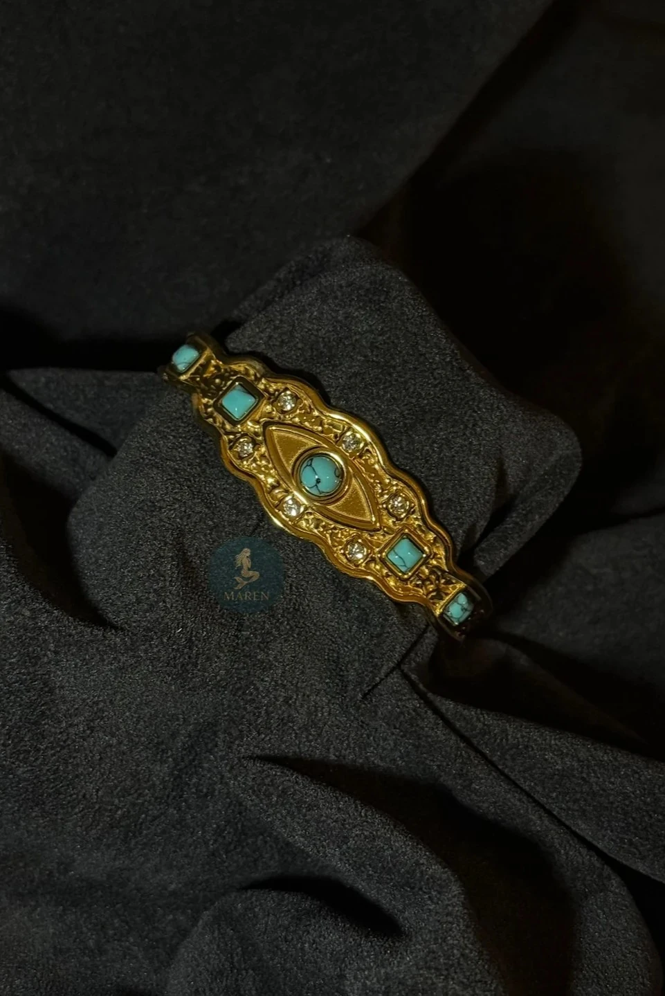 Çelik Mavi Taş Motifli Ayarlanabilir Kelepçe