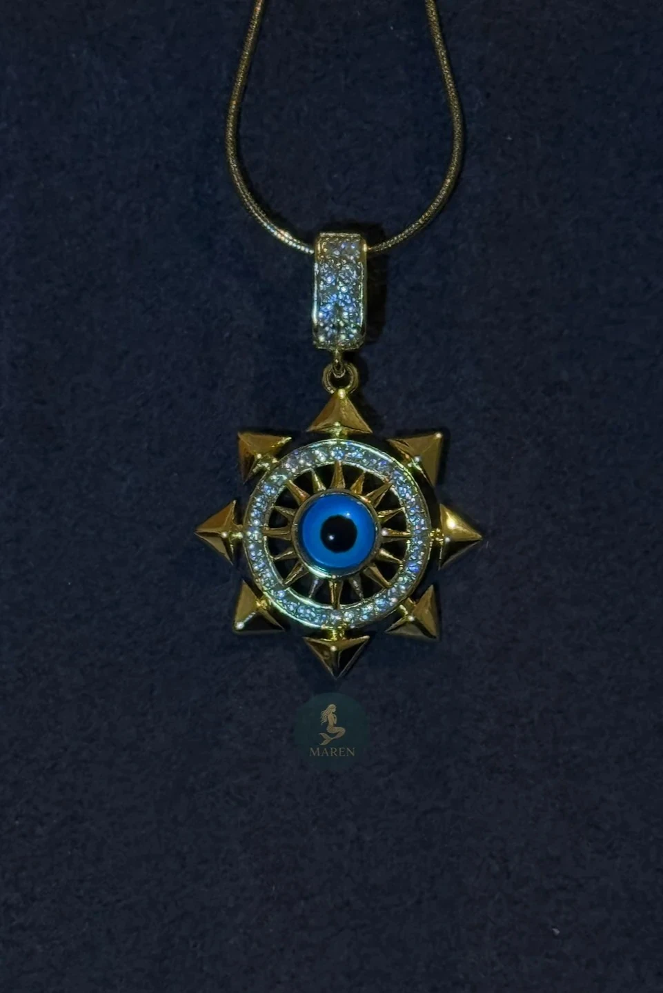 Çelik Nazar Boncuklu Yıldız Kolye 45cm